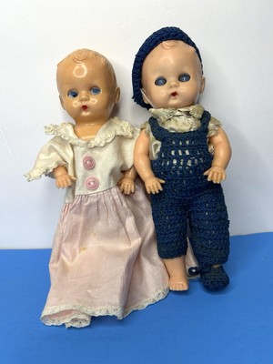 2 Vintage 8'' Irwin Type Hard Plastic Baby Boy And Girl