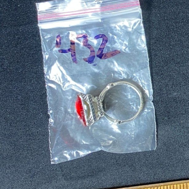 Square Cut Red Gem Silver Tone Statement Ring Siz… - image 3