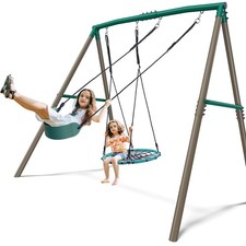 500lb Metal Swing Set 7.5ft Tall Heavy Duty Swing Set for Backyard with 2 Swings