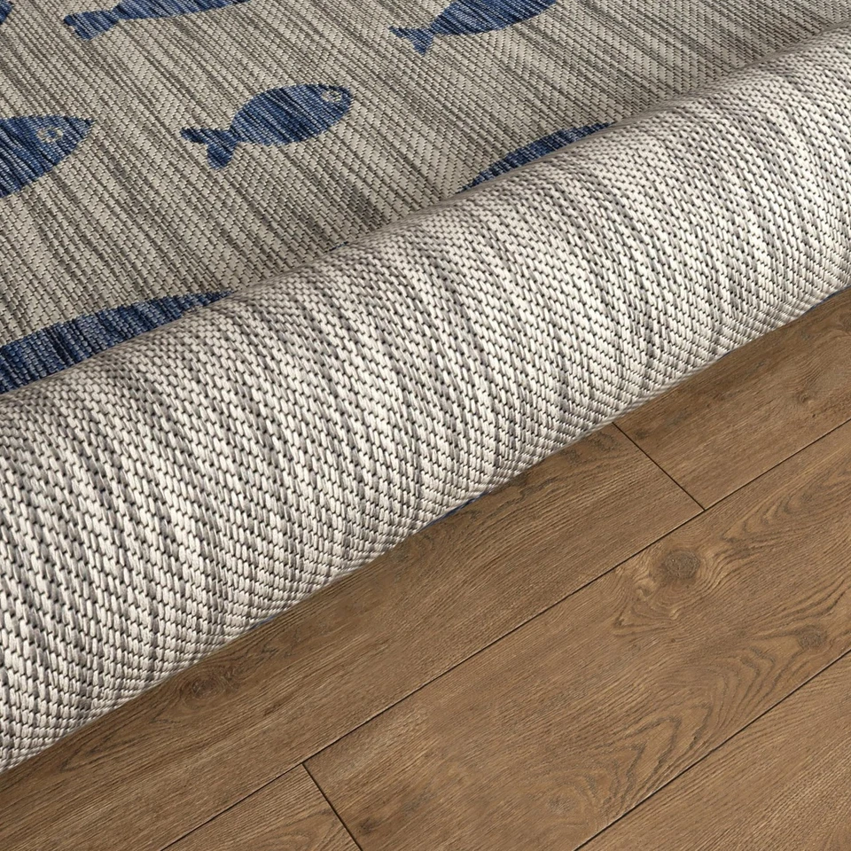 Alfombra redonda de 5 pies para interior/exterior LR Home para decoración del hogar | Coastal of Fish La... Foto 4 de 4