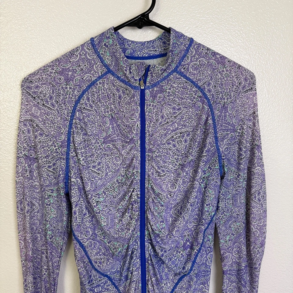 Chaqueta de natación Coolibar Atitlan para mujer pequeña púrpura acanalada playa cremallera completa UPF UV Foto 2 de 4