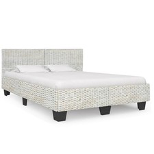 Image of Bed Frame with Headboard Wooden Rattan Double King Bed Frame Bedroom Furniture