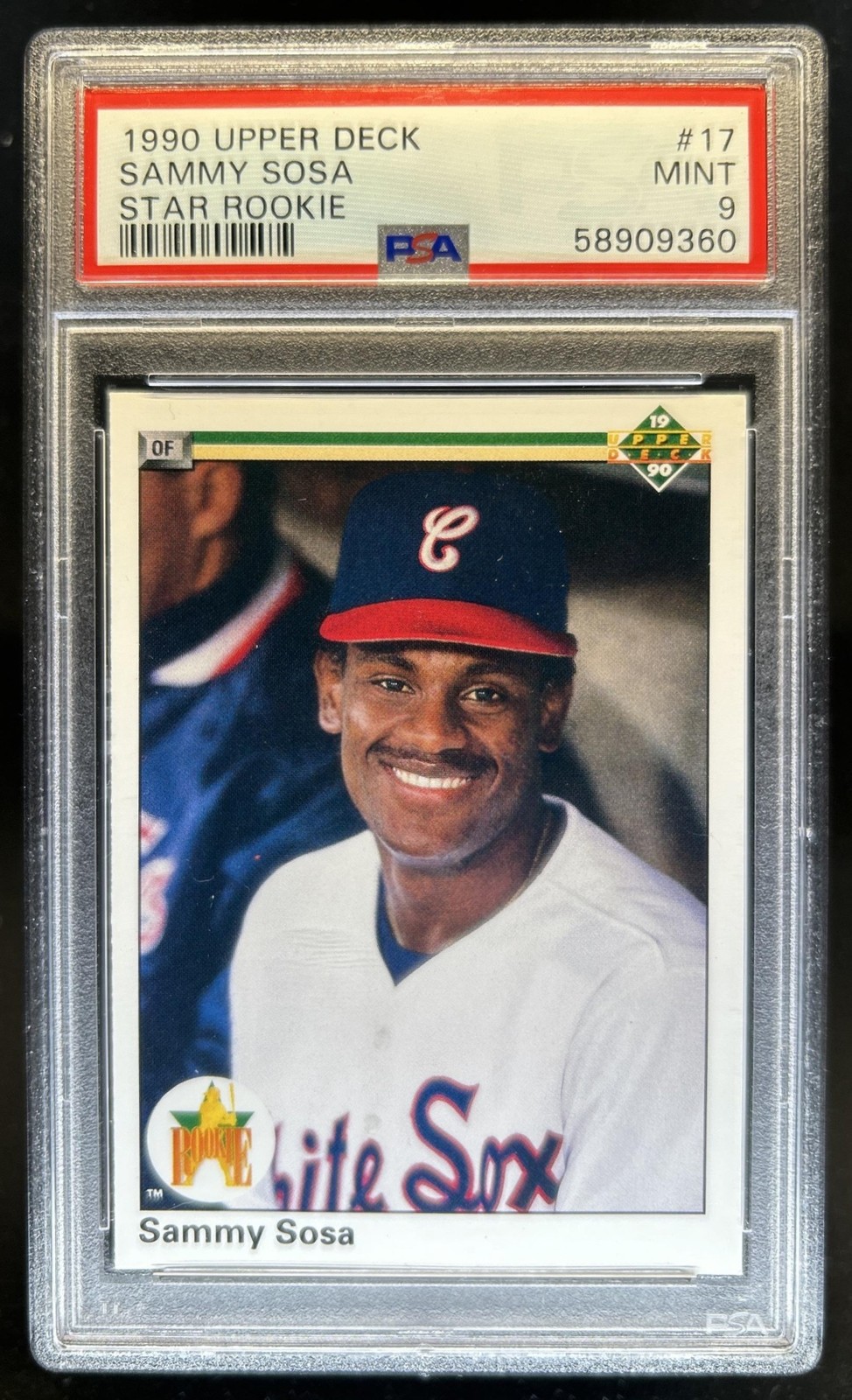 1990 Upper Deck Sammy Sosa Rookie RC #17 White Sox PSA 9 view 1
