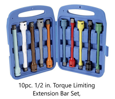 1/2'' Impact Torque Stick Torque Limiting Extension Bar Set Color Coded 10-Piece