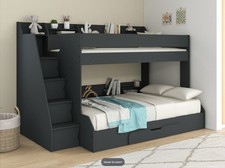 Anthracite Triple Staircase Bunk Bed - Storage -  Discount Mattress Options
