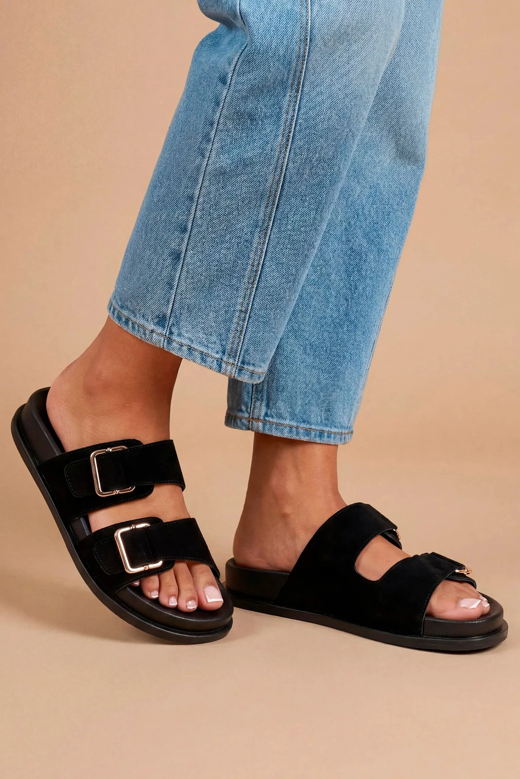 Dorothy Perkins Natural Black Sliders Womens Daywear Sandals