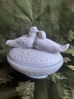 Vintage Westmorland Milk Glass White Love Birds on Nest Wedding Anniversary 2 PC