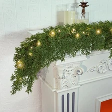 Realistic Christmas Garland With 8 Lighting Modes 6FT Real Touch Lush Artific...