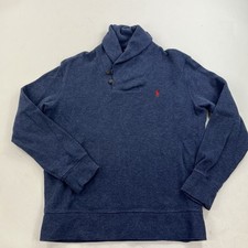 Polo Ralph Lauren Luxury Jersey Shawl Collar Pullover Blue Sweater Size Medium