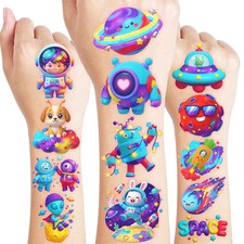 Space Temporary Tattoos for , 96 PCS 3D Kawaii Astronaut Fake Tattoos