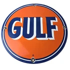 Vintage Gulf Gasoline Porcelain Sign - Orange Blue Logo Gas Station Sign