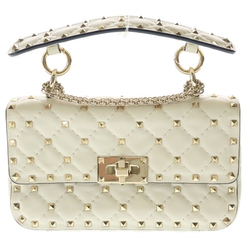 VALENTINO Shoulder bag studded mini cream-colored leather gold hardware Used de7