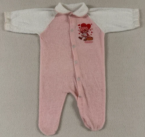 Vtg Strawberry Shortcake Romper Newborn Footed One Piece Baby Pink 1980