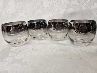 Vtg Vitreon Queens Silver Fade Roly Poly Cocktail Glasses~ Set Of 4 MCM 