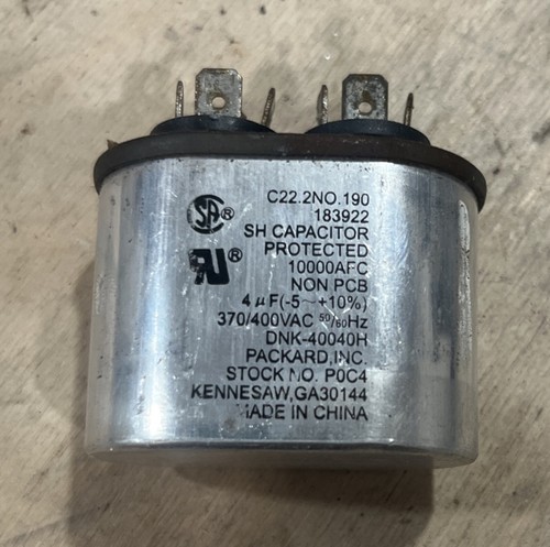 Packard 183922 Capacitor 4 UF Capacitor DNK-40040H 370/400 VAC USED **TESTED**