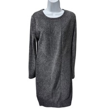 Lou & Grey Women's SZ  Medium Dress long sleeve scoop Black gray SWEATER zip