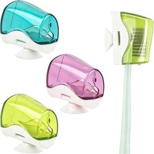3 Pack Toothbrush Head Covers Caps Holder Case Protector Box with Suction Cup