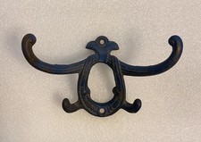 Antique Victorian Blue Cast Iron 4 Prong 2 Level Coat Hat Wall Hook 5-1/2"