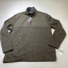 Van Heusen Sweater Men's Large Flex 1/4 Zip Texture Block Fleece Brown NWT