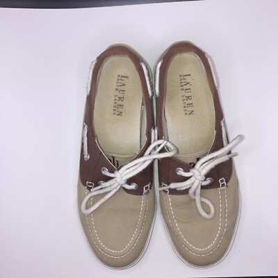 Ralph Lauren breeana Beige/brown Canvas Boat shoes size 7.5B 