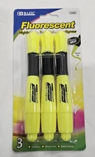 BAZIC Yellow Desk Style Fluorescent Highlighters w/ Cushion Grip (3/Pack)