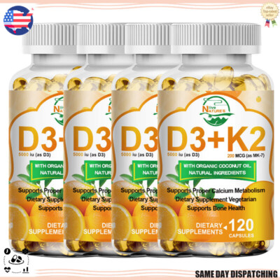 Vitamin K2 MK7 200mcg D3 5000IU Supplement 480 Capsules Immune Support Wellness