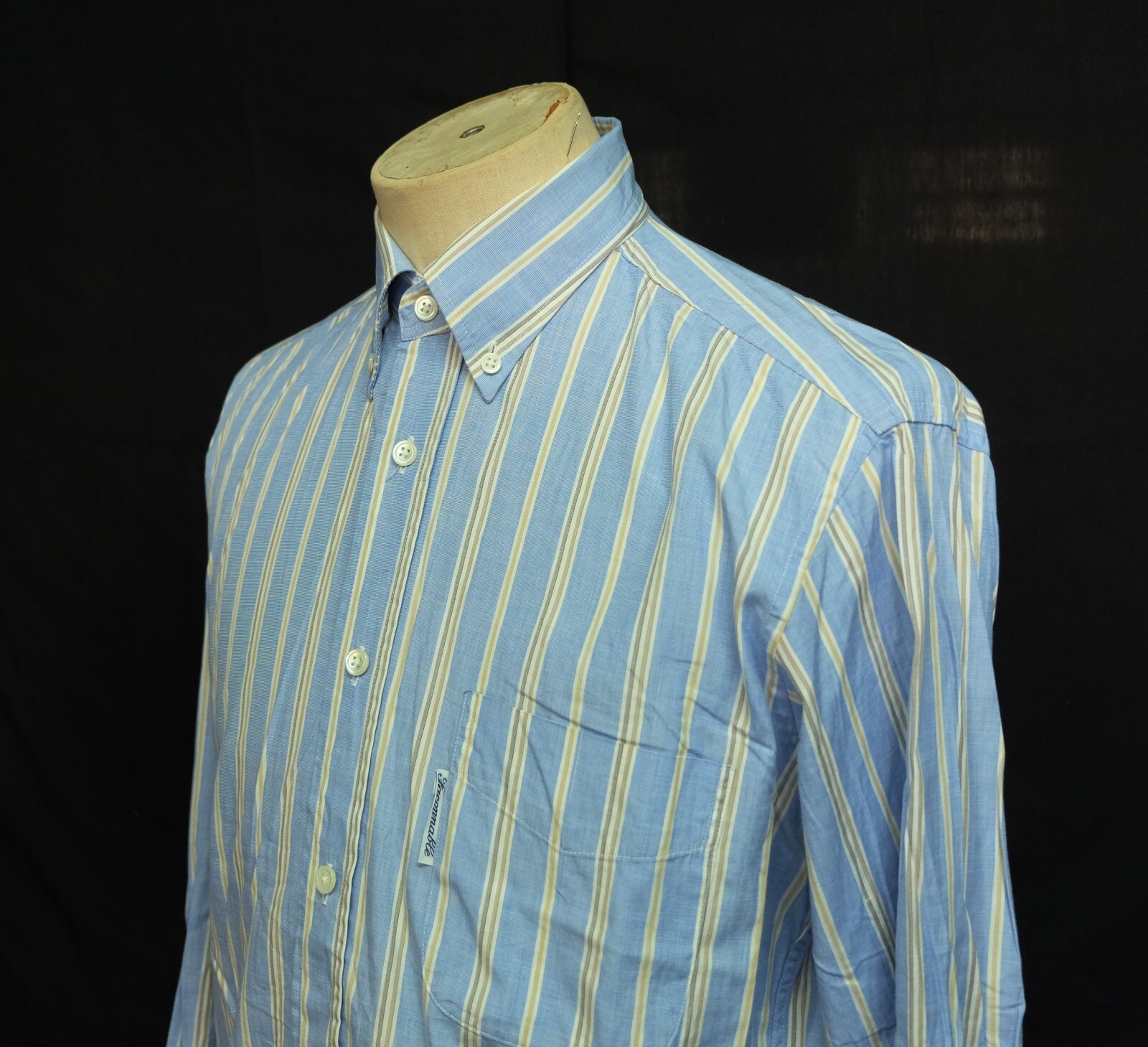 Faconnable Button Down Light Blue Striped Cotton … - image 4