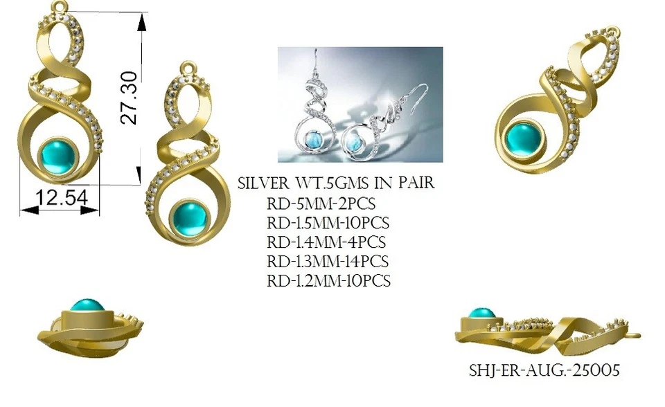 Pendientes colgantes infinitos de cuarzo limón de forma redonda de 5 mm de oro rosa de 14 k para mujer Foto 3 de 4