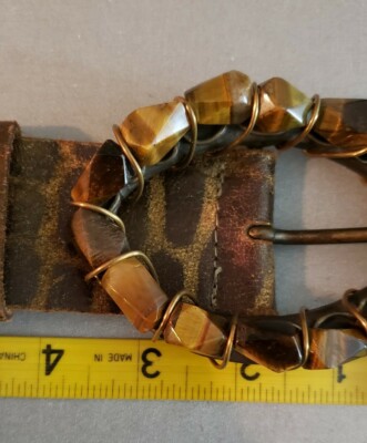 Garuglieri Leather Belt Woman Sz M Brown Metalic Gold Tiger  display picture 1