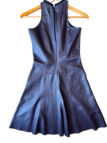NWT Derek Lam 10 Real Leather Crosby Flared Leather Dress Burgundy Mini: Size 0 - Picture 4 of 7
