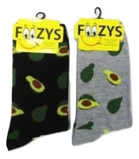 Foozys Avocado Fun Novelty Crew Socks Ladies/Girls 2 Pair One Black  One Gray