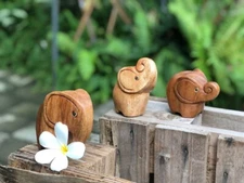 Wooden elephant statue home Decor  Elephant hand carved 3 Pieces Set