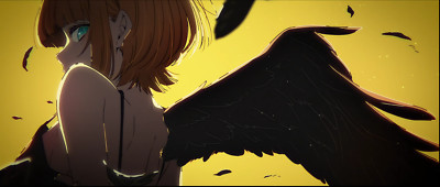 Anime girls oshi no ko memcho looking at viewer wings playmat gaming mat