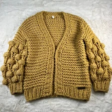 Anthropologie Wishlist Cardigan Sweater Women S/M Yellow Popcorn Sleeves