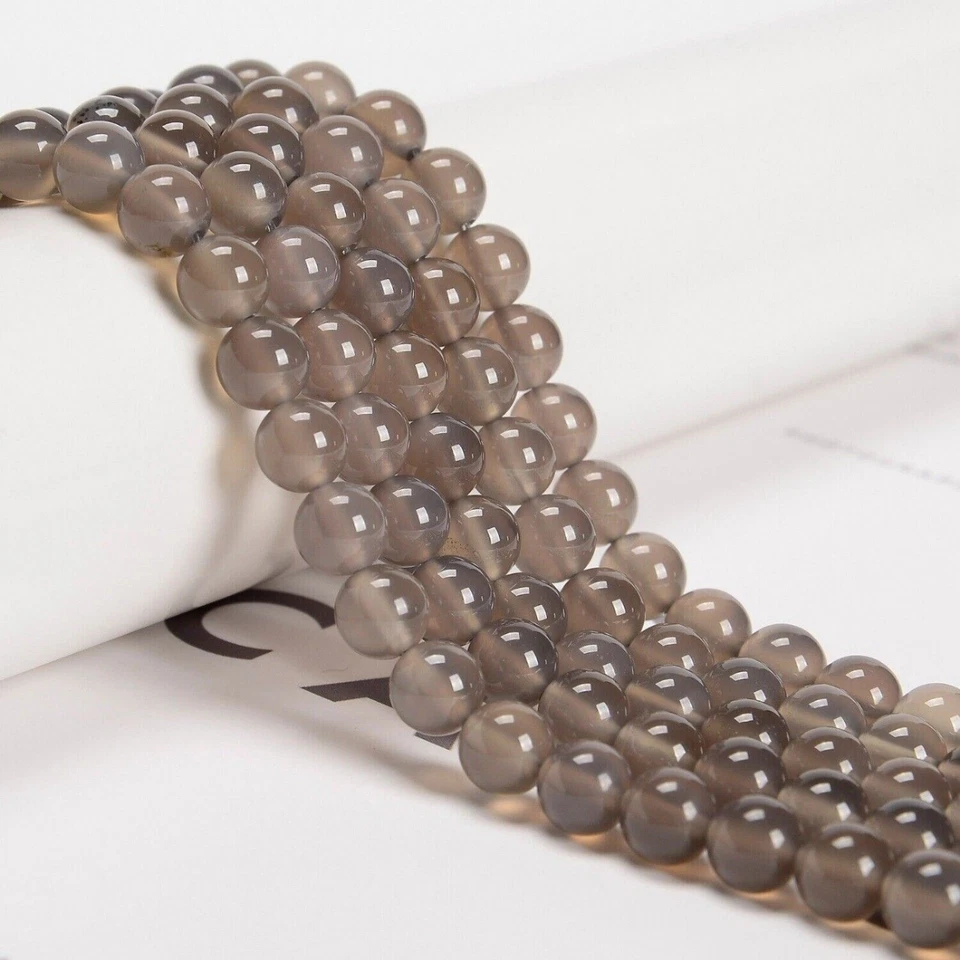 Cuentas sueltas espaciadoras redondas de piedra ágata gris natural al por mayor de 100 hilos de 15" 8 mm Foto 2 de 4