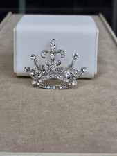 Vintage Royal Fleur De Lis Crown Silver Tone Clear Rhinestones Pendant Brooch