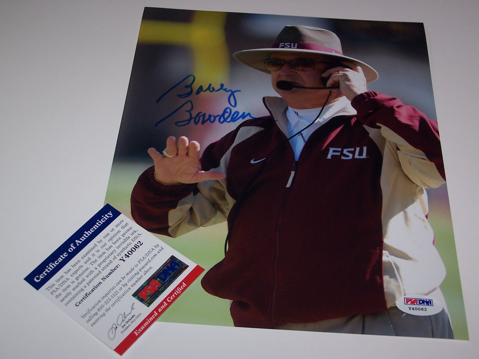 BOBBY BOWDEN Autographed Signed FLORIDA STATE HEADSET 8x10 Photo PSA CERTIFIED 