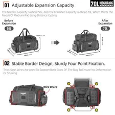 Rhinowalk Motorcycle Seat Tail Bag 50L-70L Travel Luggage Portable Backpack