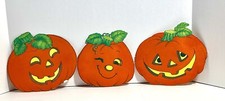 Lot of 3 Felt Double Sided Die Cut Halloween Pumpkin Jack O Lantern MINT Diecut