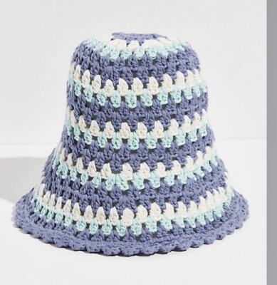 Free People Blue Crochet Striped Bucket Hat NEW Free People Pixie Blue Stripe Crochet Bucket Hat, $48 | eBay main image 2