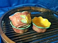 Rommel Nueva Saparna Small nut fruit bowls marbled glaze yellow rose Set of 3