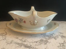 Meissen Porcelain Floral Double Handled Gravy Boat With Attached Underplate