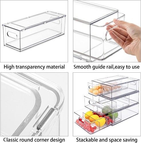 Fridge Drawer Bins - 3 Pack Clear Food Container with Removable Dividers - Safe - Picture 7 of 11