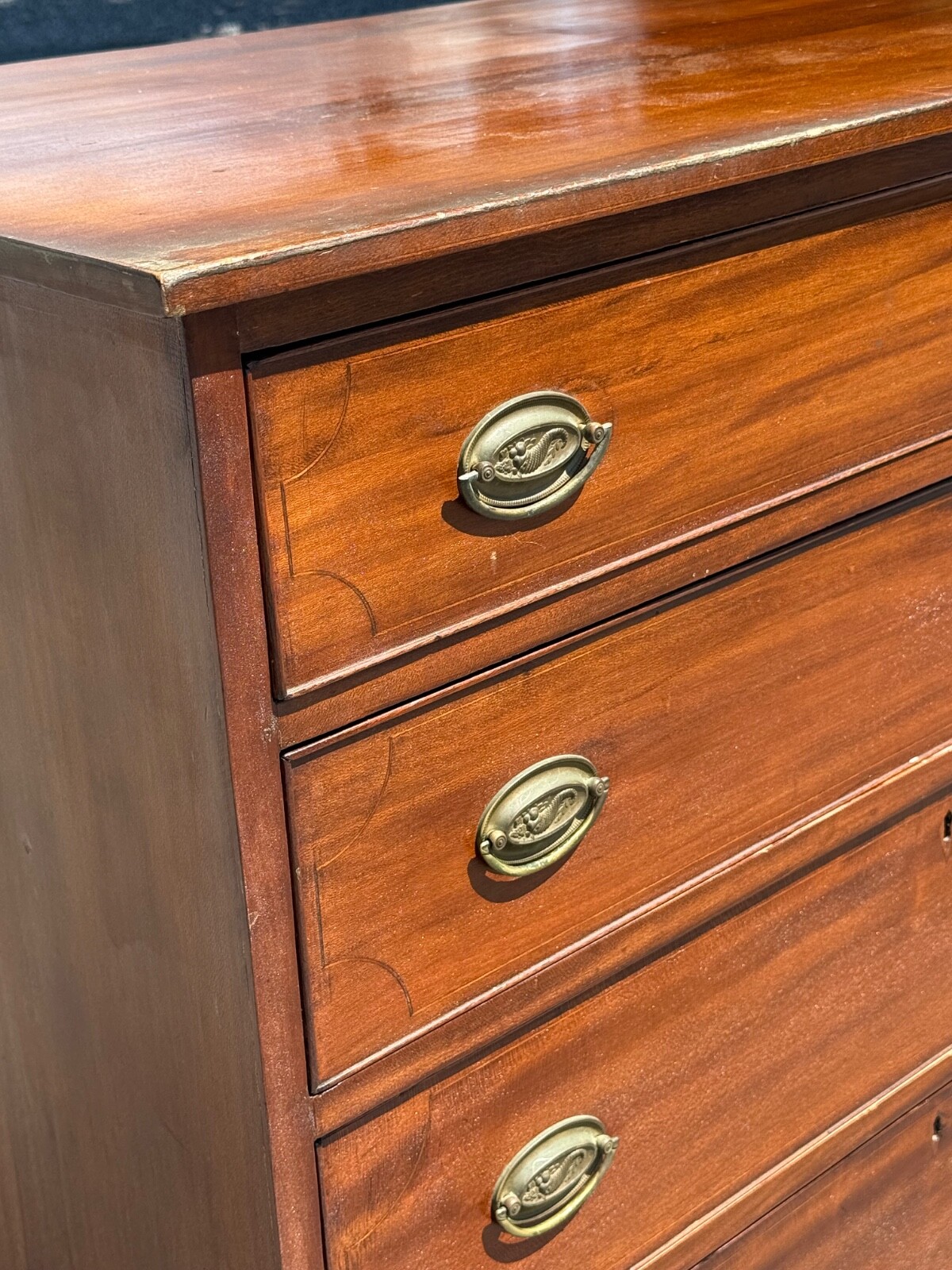 Antique Cherry Hepplewhite inlaid dresser chest of drawers 1800 Mid Atlantic