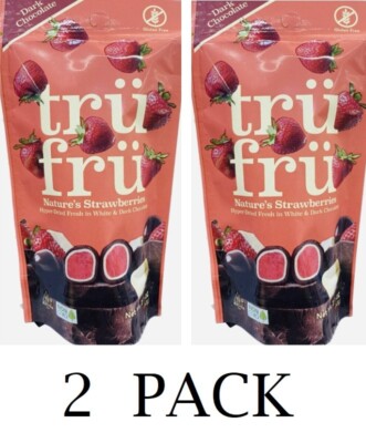 2x Tru Fru WHITE & DARK Chocolate Covered Hyper Dried Strawberries 2.1 oz 2 PACK