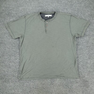 PD&C Shirt Men's 1X Gray Paper Denim Cloth Henley Short Sleeve Stretch  Buttons