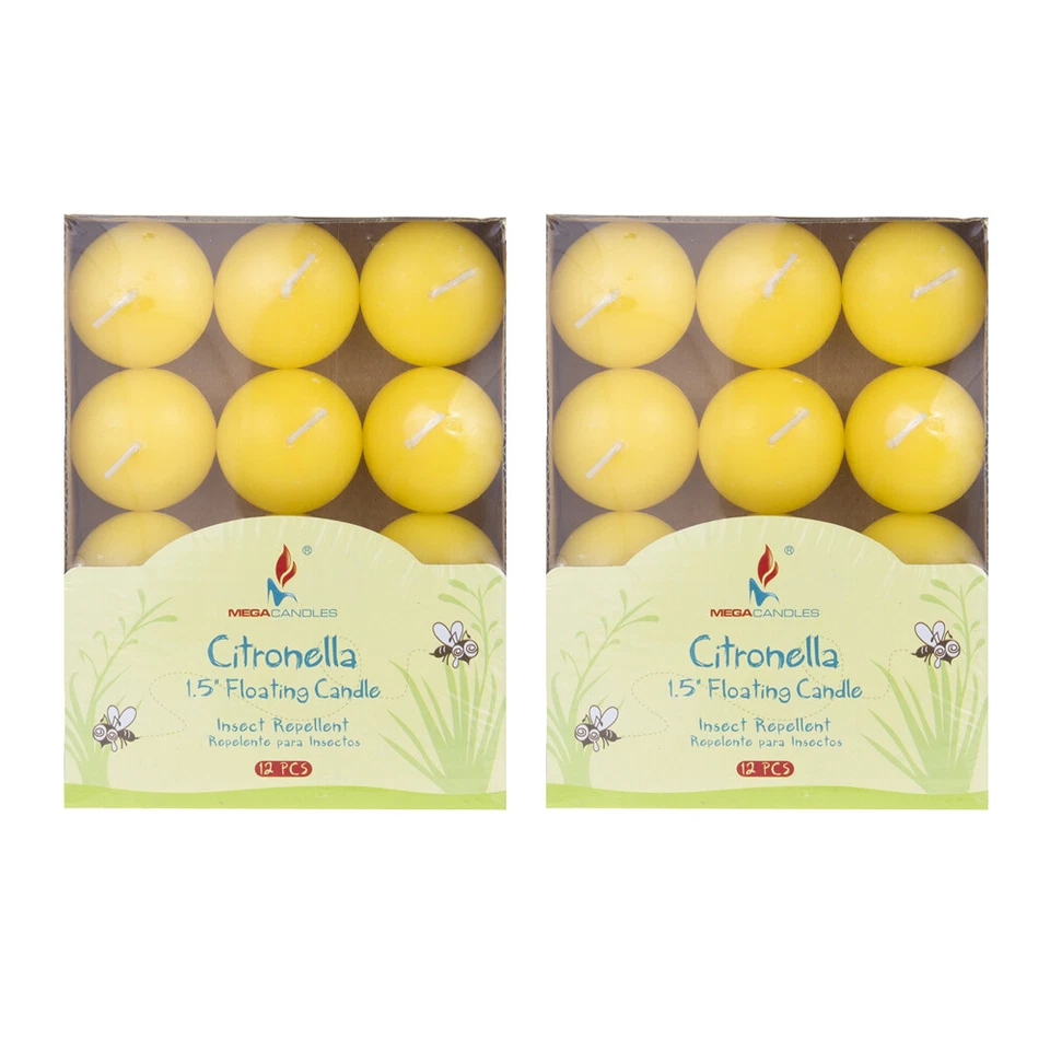Mega Candles - 1.5" Citronella Scented Floating Disc Candles - Yellow, Set of 24 - Image 2 of 3