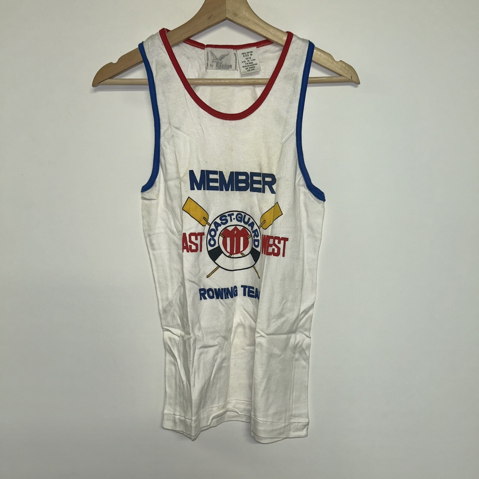 FILA Maglietta vintage anni '80 Guardia Costiera squadra di canottaggio stock morto taglia 10 12 media