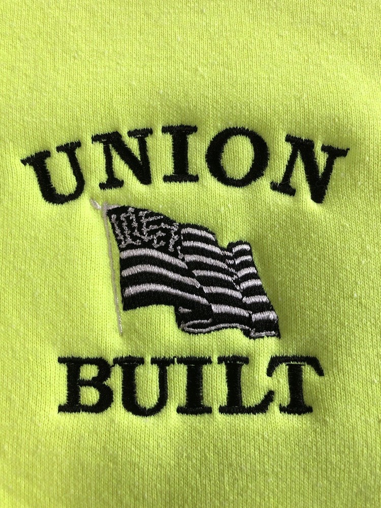 XL Carhartt Safety Green Hoodie with Union Built American Flag Embroidery