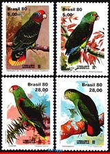 1715-18 BRASIL 1980 LOROS, PÁJAROS, LUBRAPEX 80, EXPOSICIÓN FILATELIA, CONJUNTO MNH